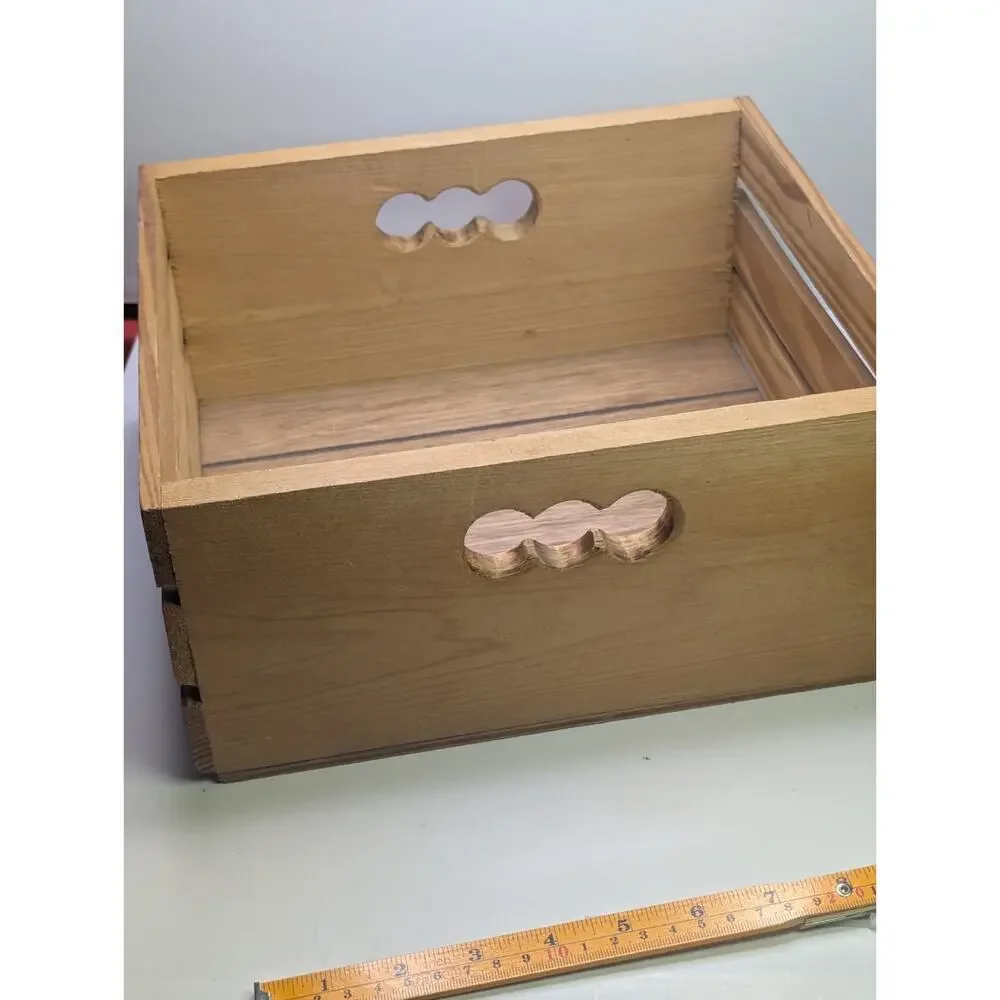 Rustic Wooden Storage Crate Box Slatted Sides Cutout Handles 12